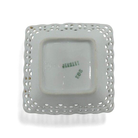 SQUARE Floral RETICULATED Small Bowl Dish Gold Accents Germany Vintage - Picture 7 of 8